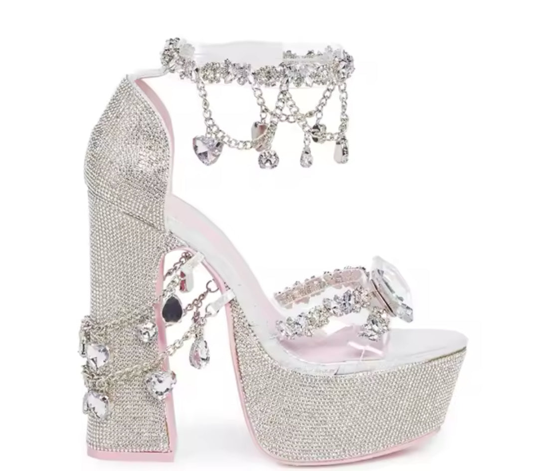 Rhinestone Embellished Platform Heels