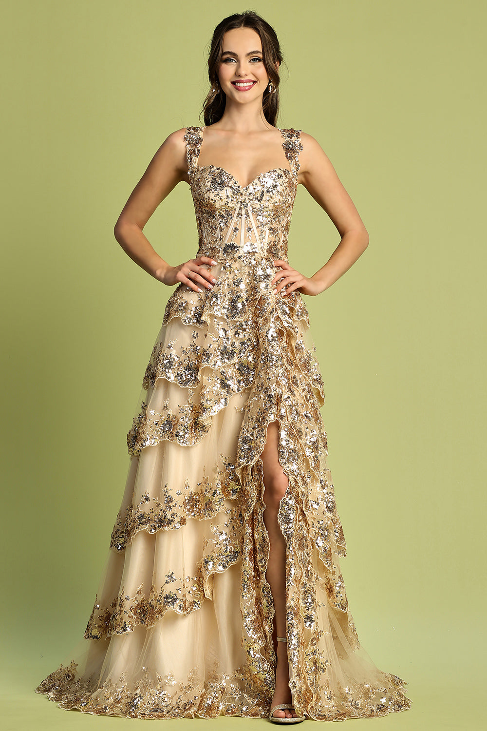 TIERED RUFFLE A LINE DRESS