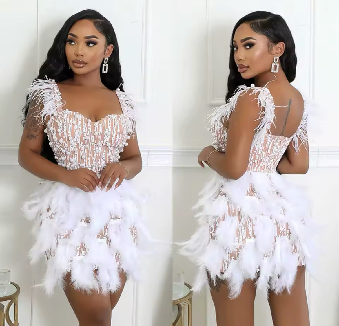 Mini White Pearly Feather Dress