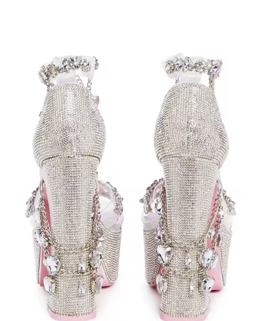 Rhinestone Embellished Platform Heels