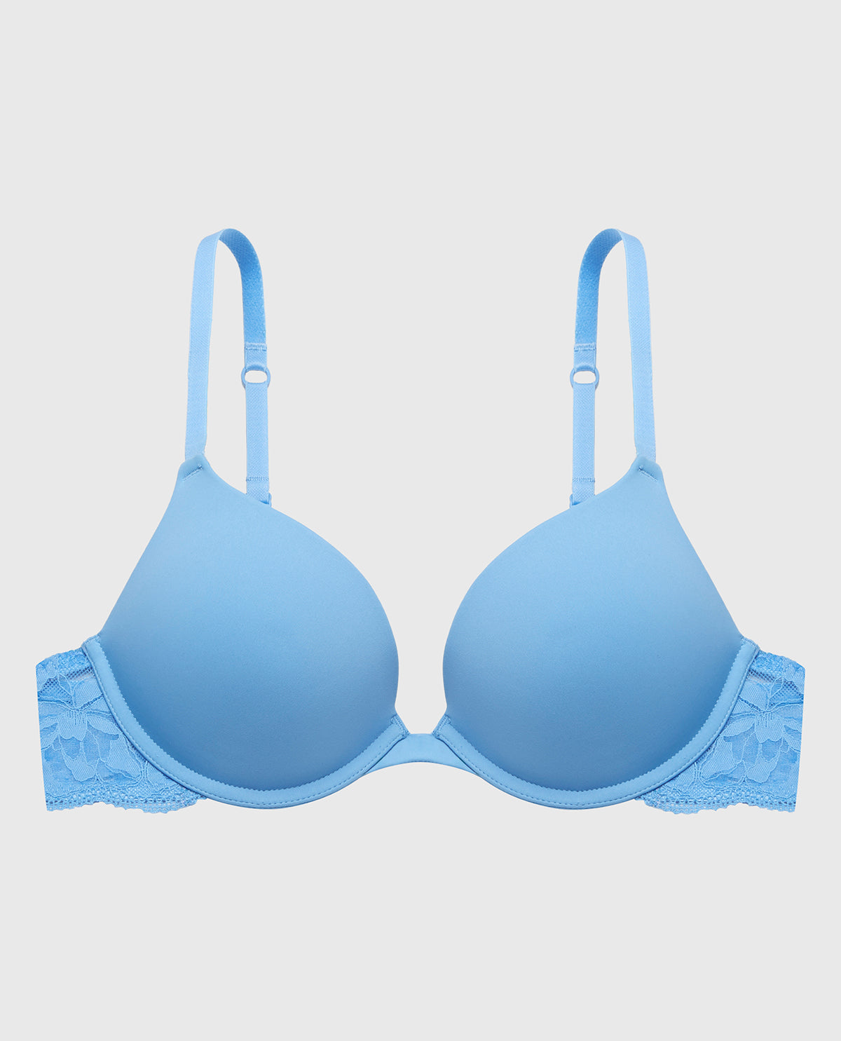 Smooth Push Up Plunge Bra With Charmed Lace Wing in Azure Blue