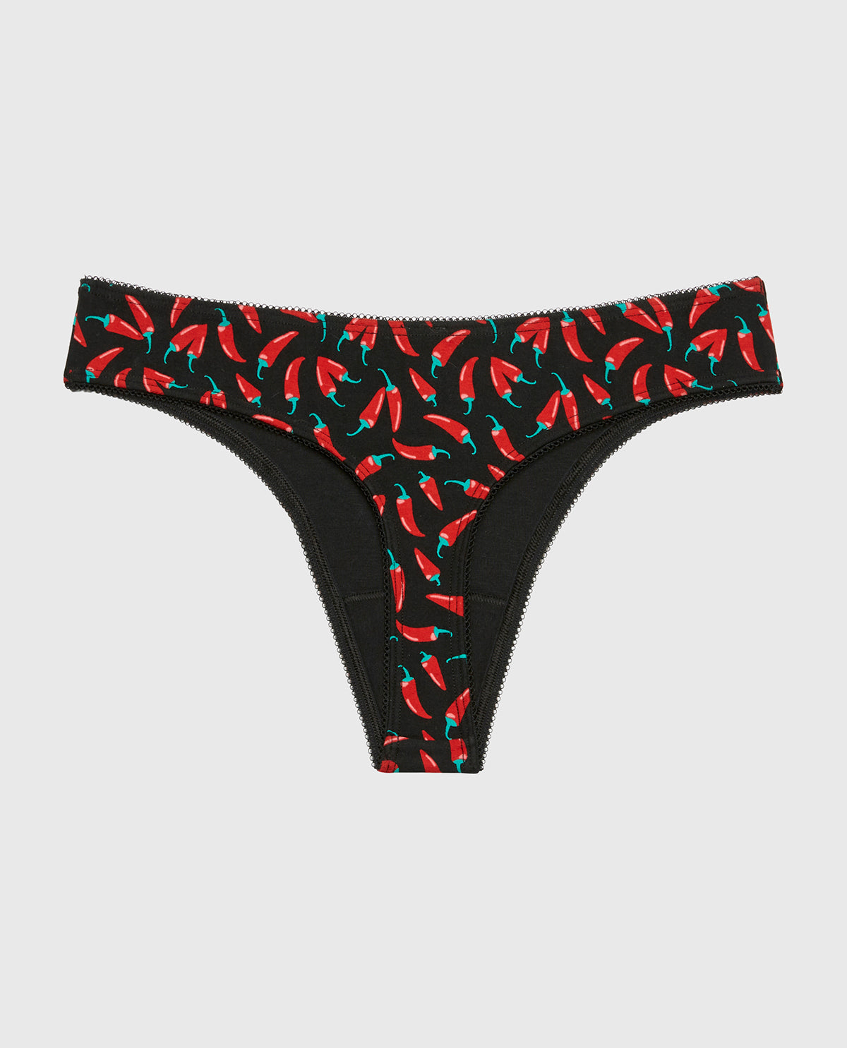 Thong Cotton Panty and Picot Trim in Hot Chili Peppers