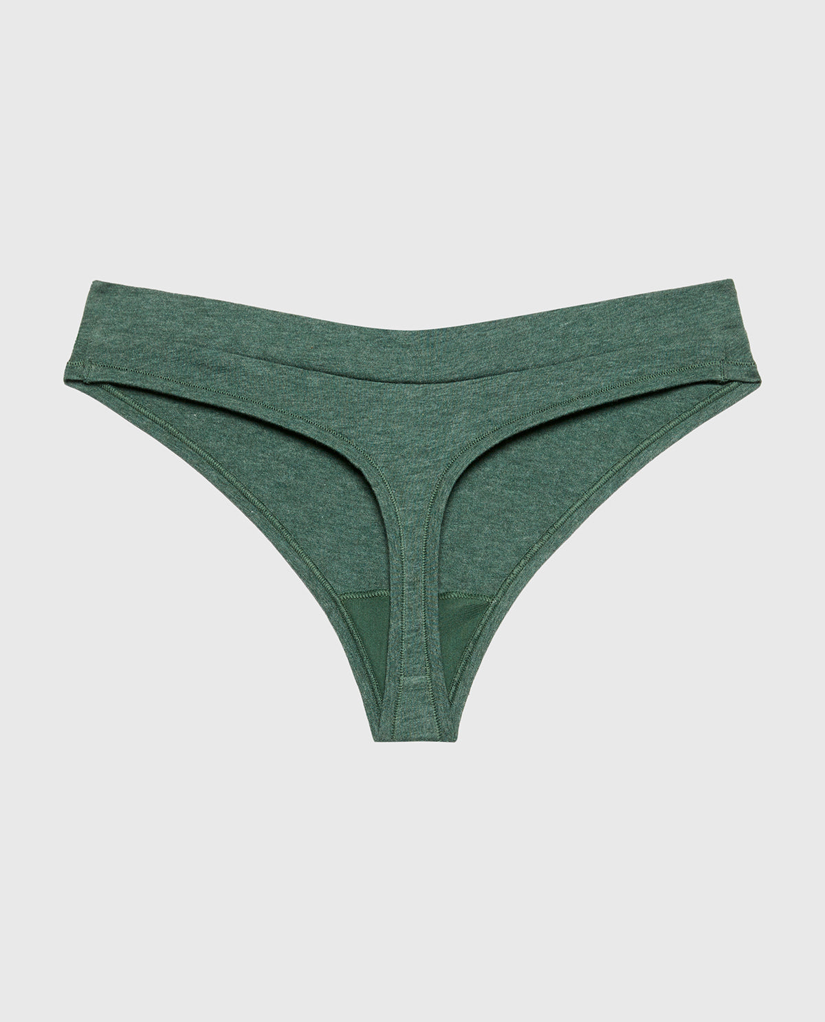 Wide Waist Cotton Thong in Jungle Green Heather