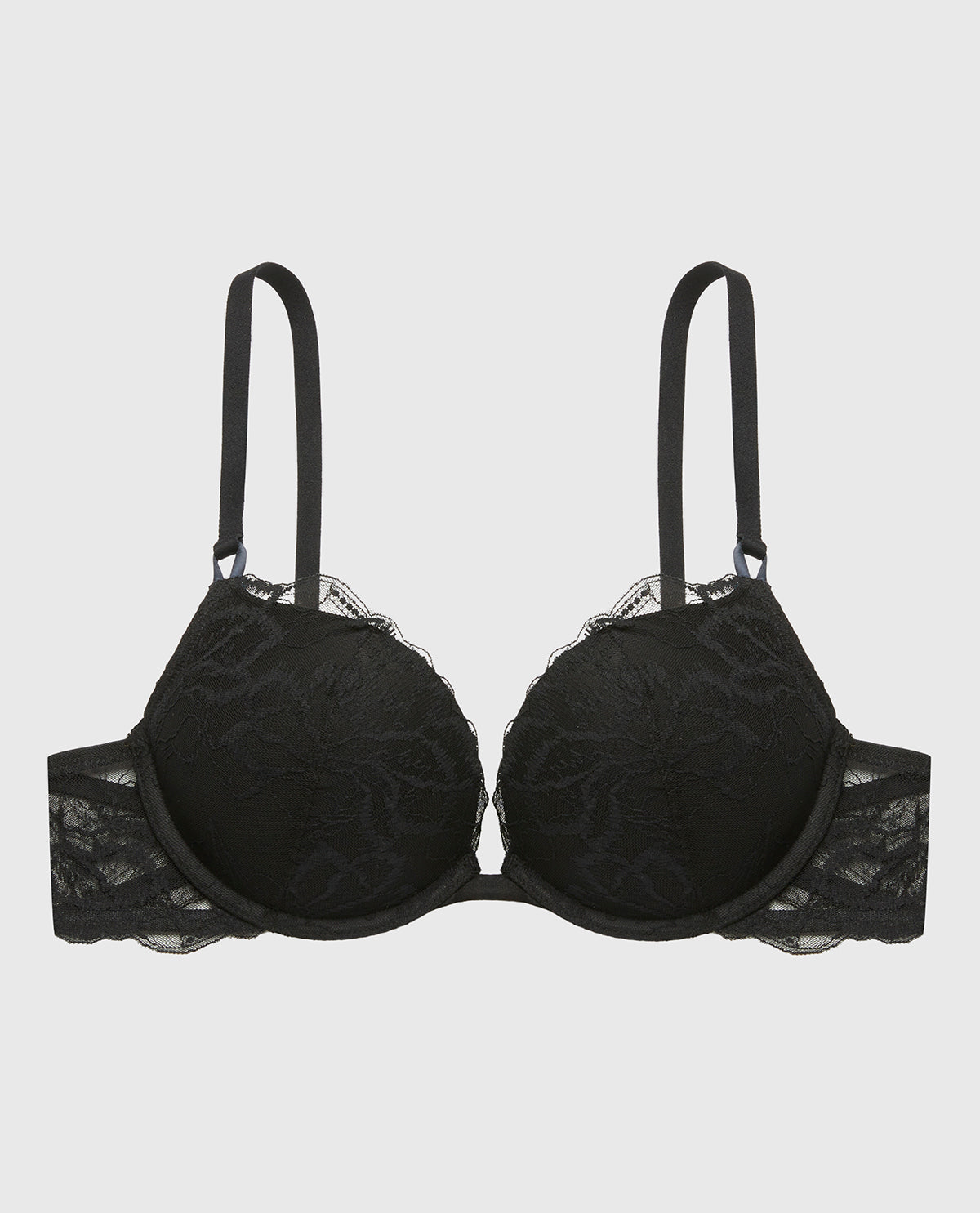 Push up Plunge Bra With Lush Lace in Tuxedo Black
