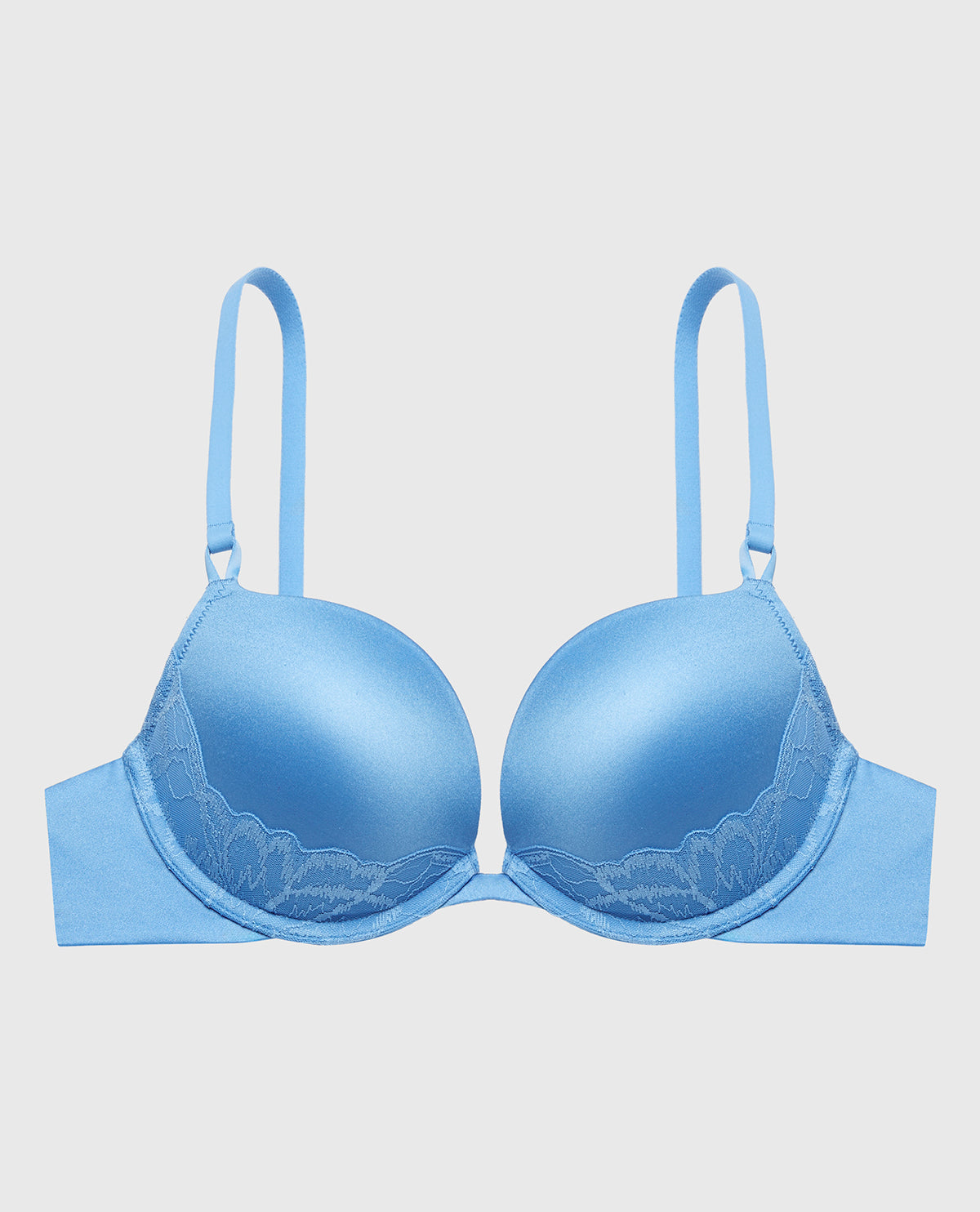 Push Up Plunge Bra With Lush Lace Piecing in Azure Blue