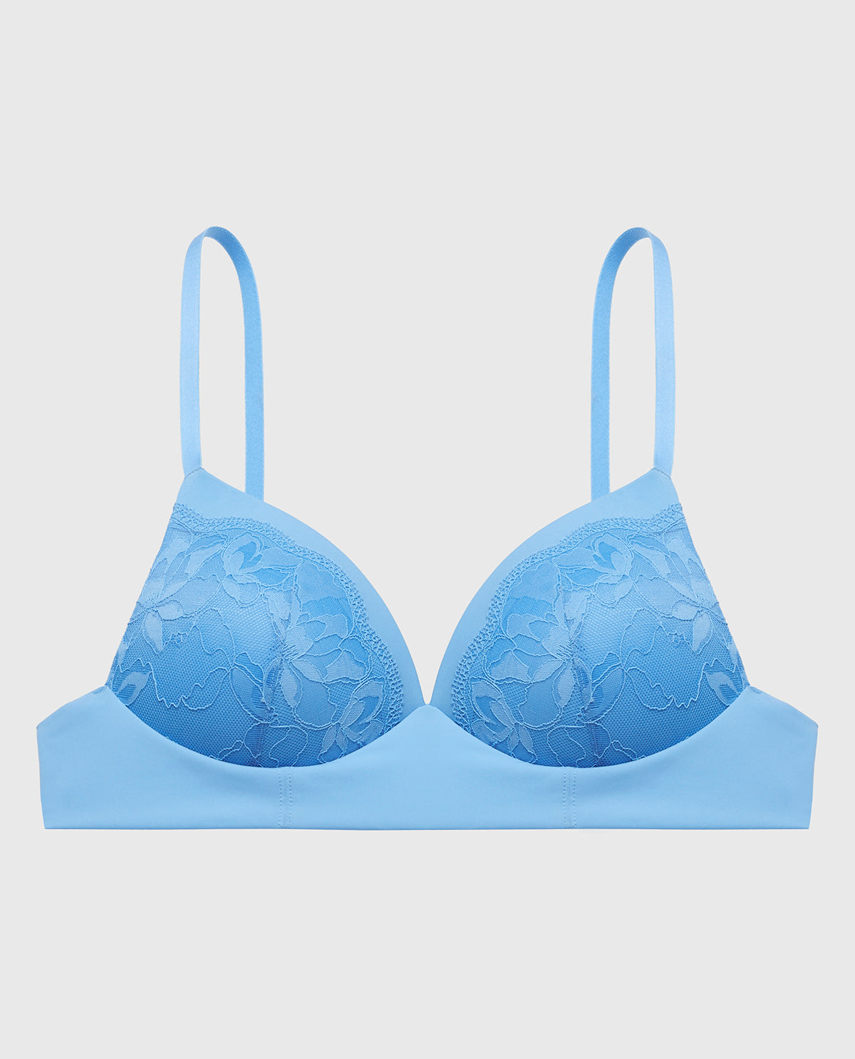 Lightly Lined Wireless Bra with Charmed Lace in Azure Blue
