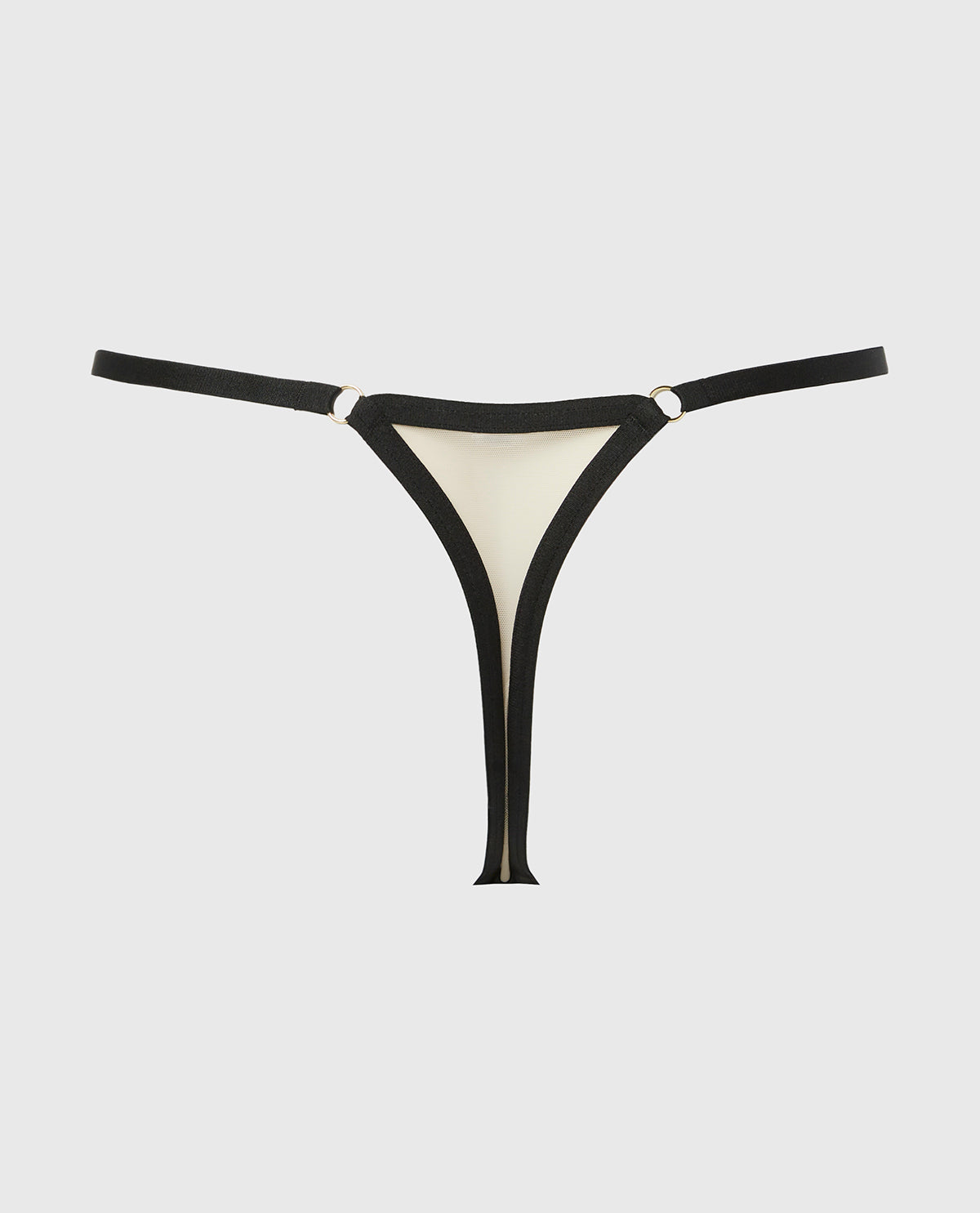 Designer Collection Thong Panty with Tidal Wave Embroidery in Rosetan w/ Tuxedo Black