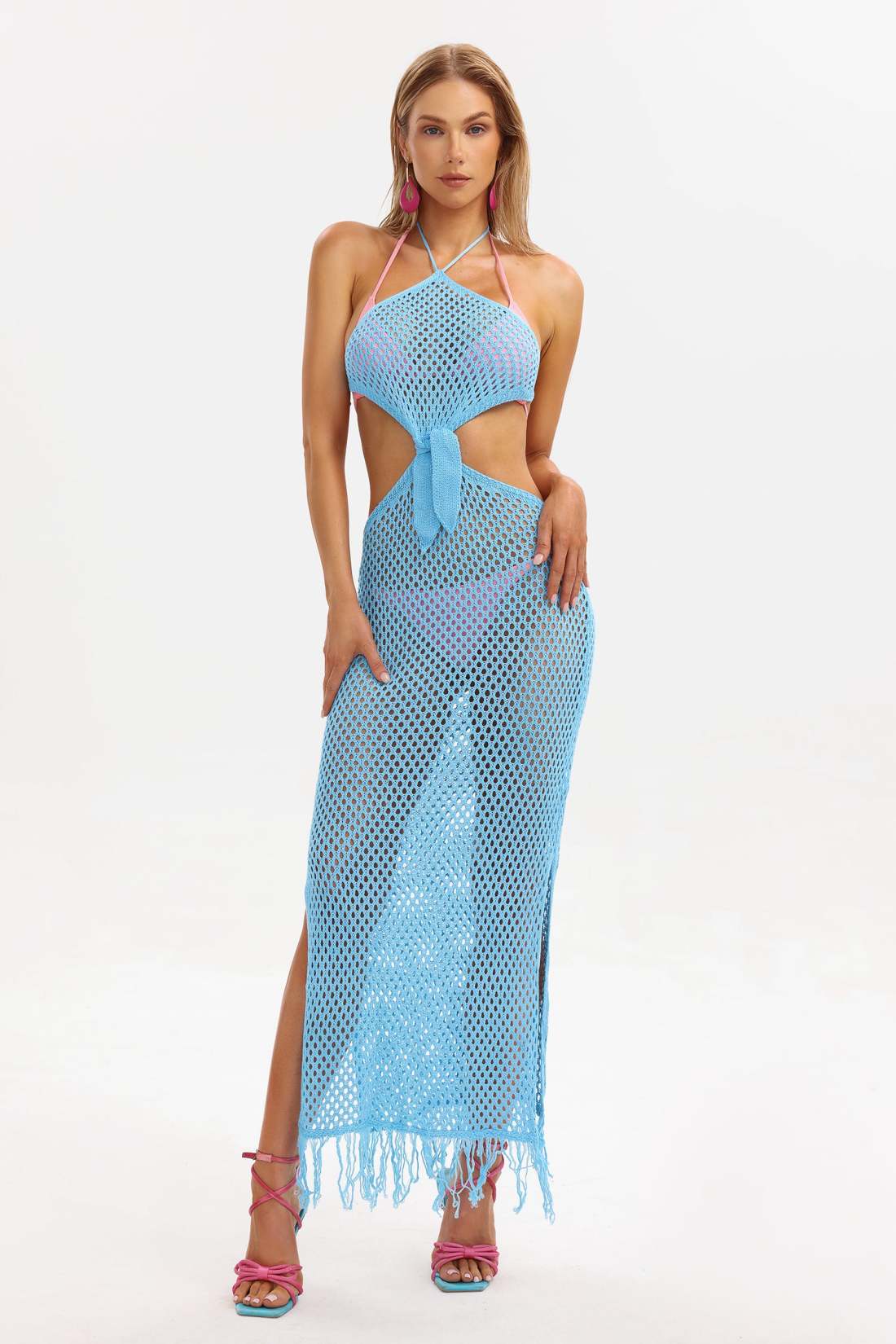 Blue Mesh Swimsuit Coverup