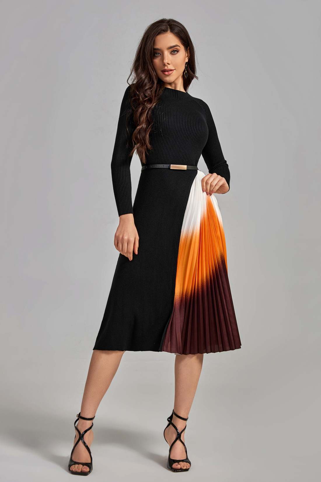 Autumn Pleated Midi Dress