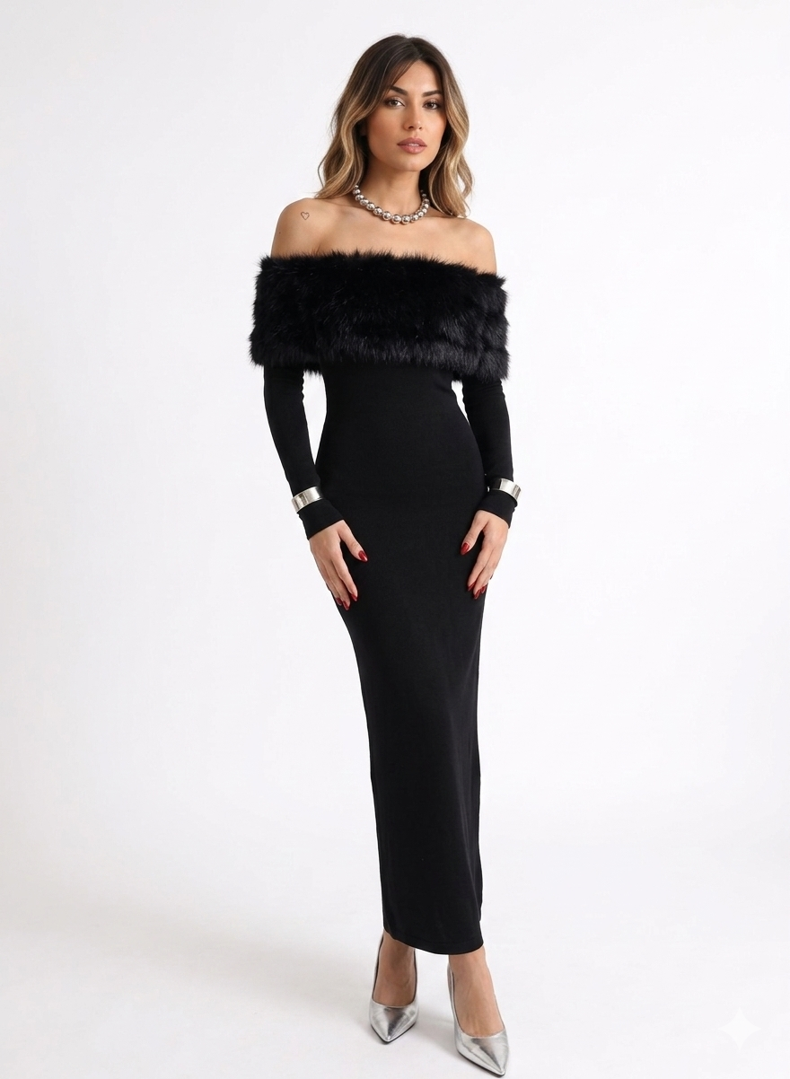 dress fur Bodycon – Catwalk Couture Shop Elegant V Neck Satin Linen_clothing Color:RASPBERRY neckline trimmed with soft