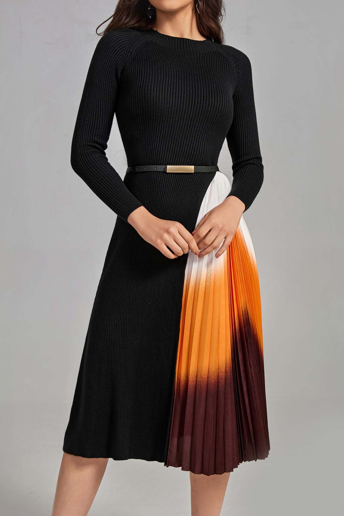 Autumn Pleated Midi Dress