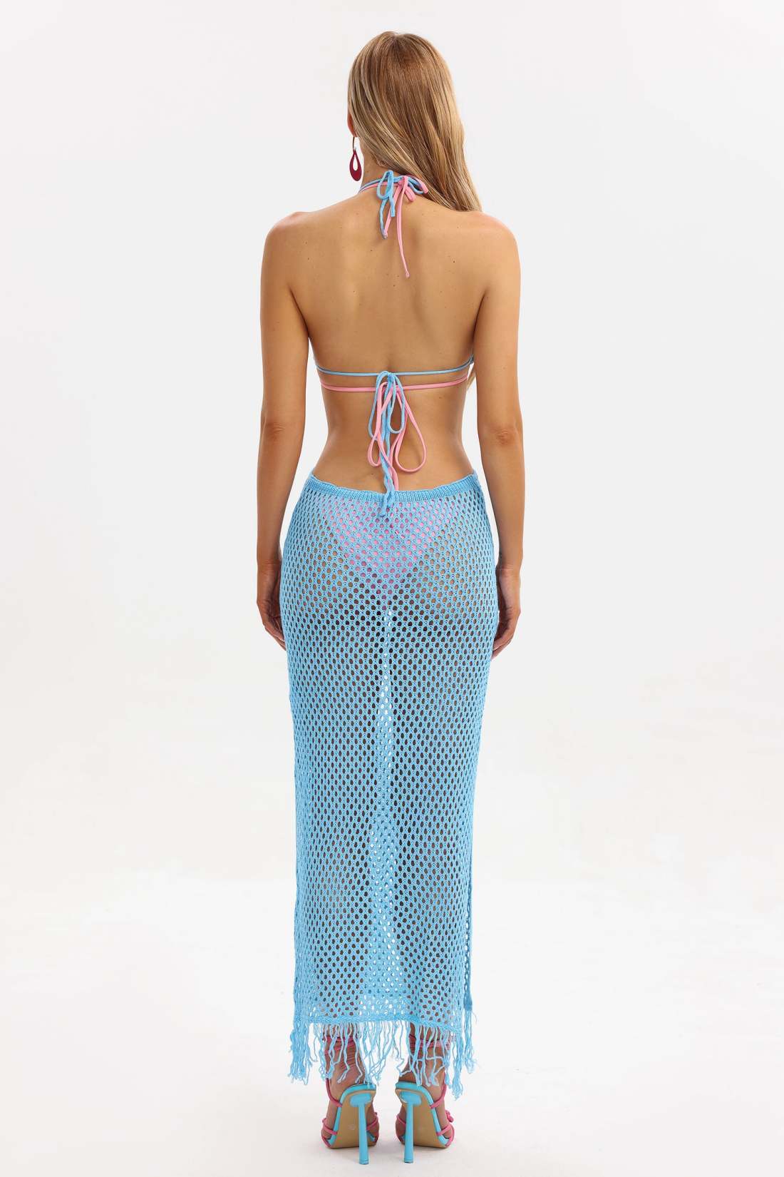 Blue Mesh Swimsuit Coverup