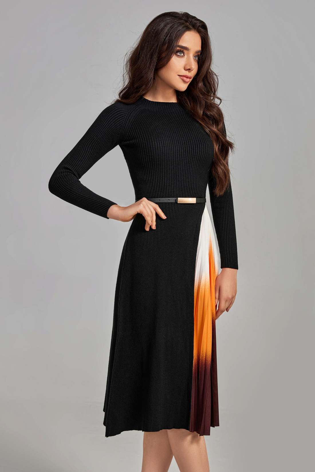 Autumn Pleated Midi Dress