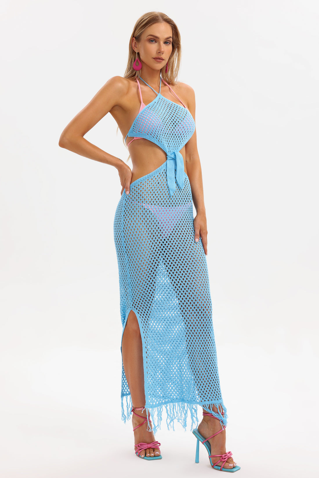 Blue Mesh Swimsuit Coverup