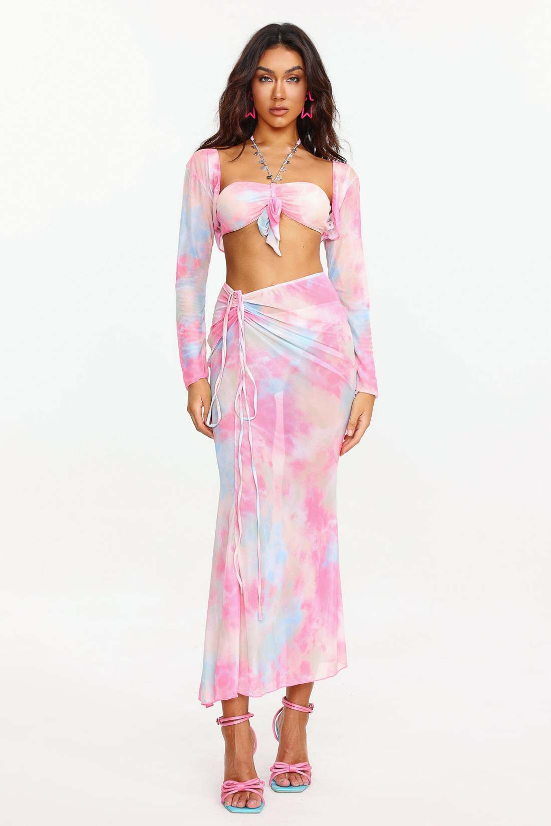 3 Piece Pink Tie Dye Bikini Swimwear Set