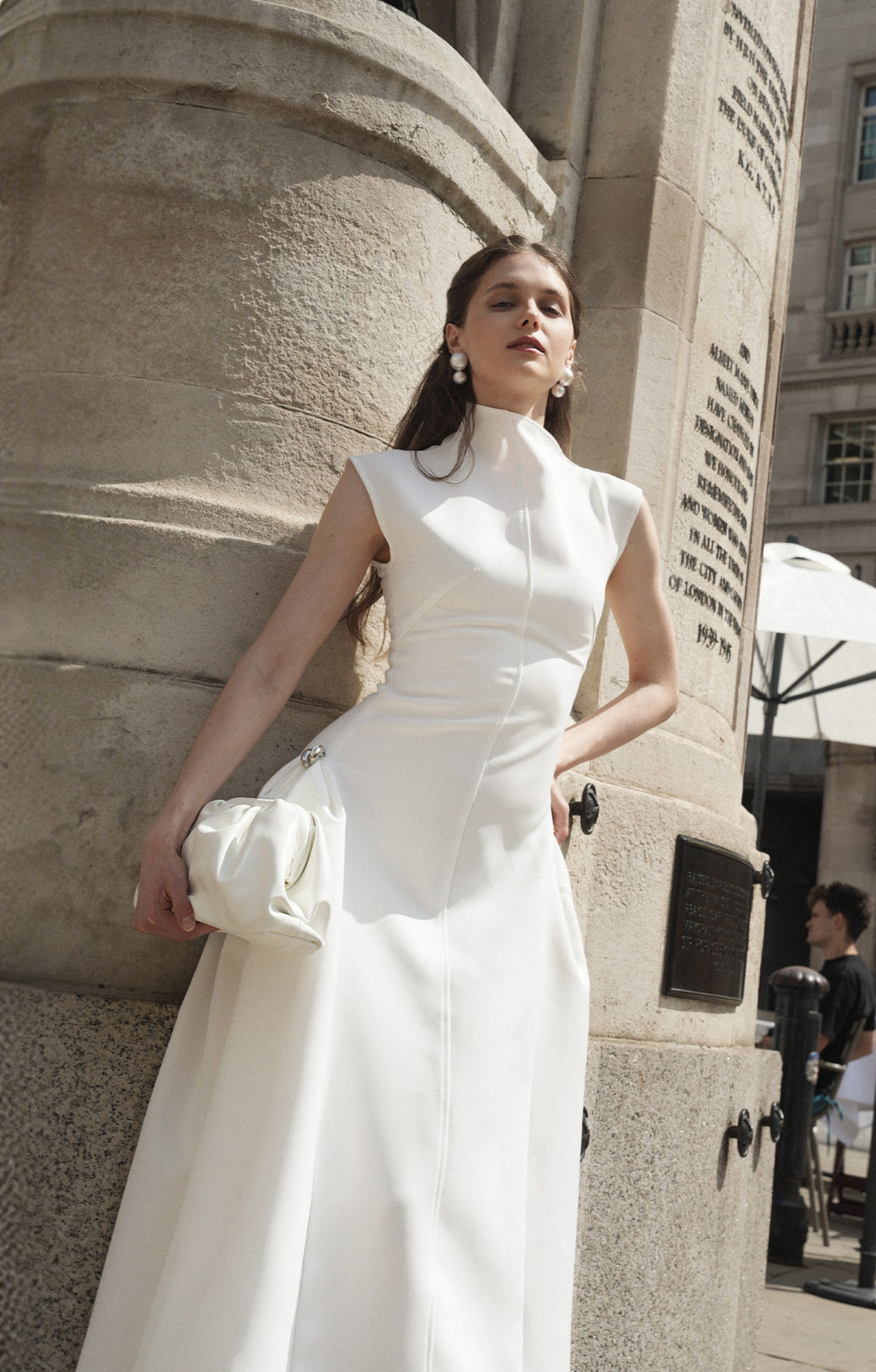 Sculpted Minimalist White Midi Dress