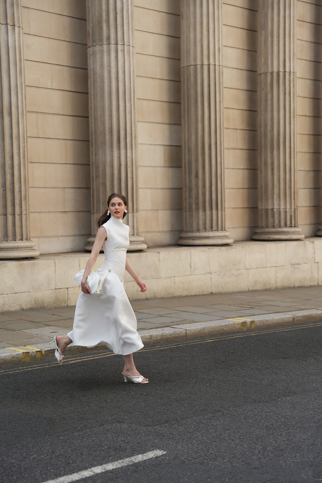 Sculpted Minimalist White Midi Dress