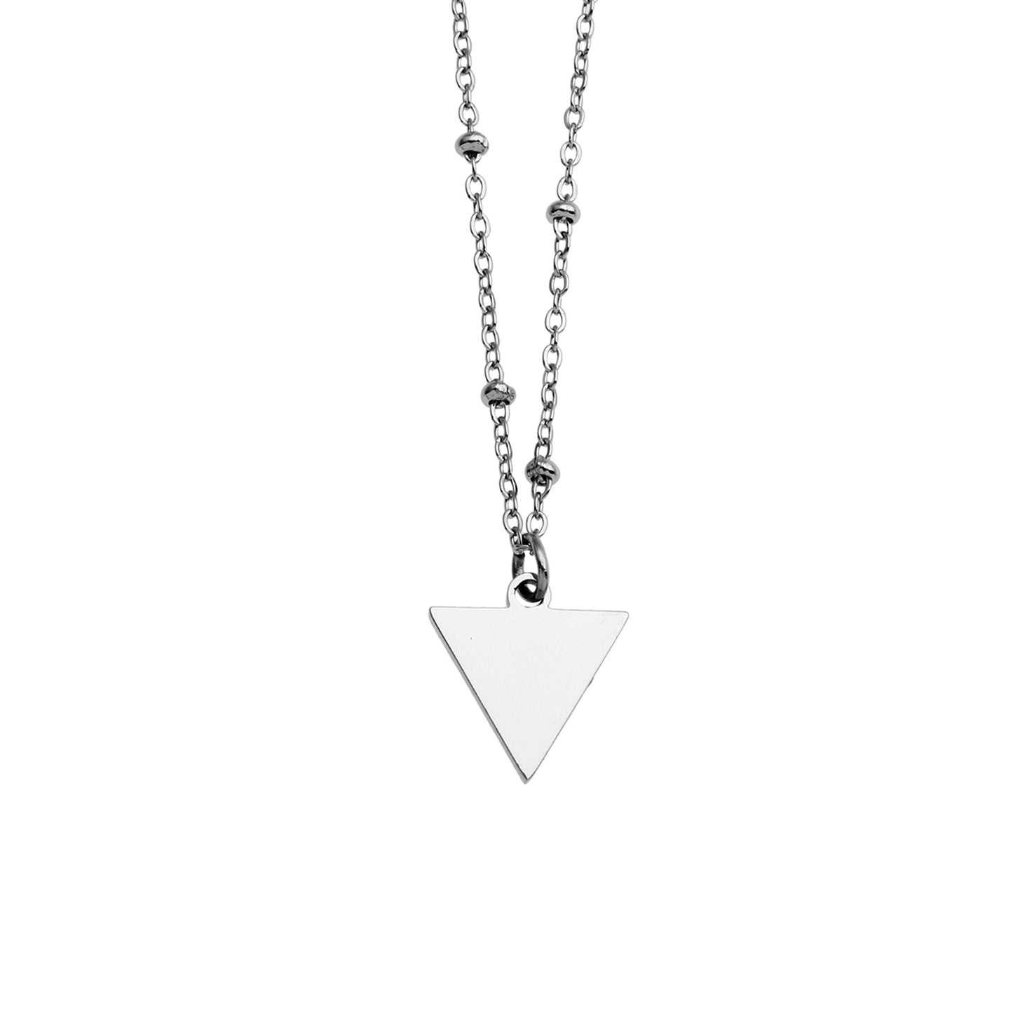 URIKA Beaded Chain Necklace with Zirconia Pavé Triangle Pendant in Silver