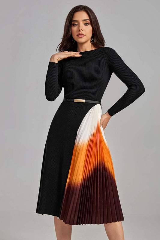 Autumn Pleated Midi Dress