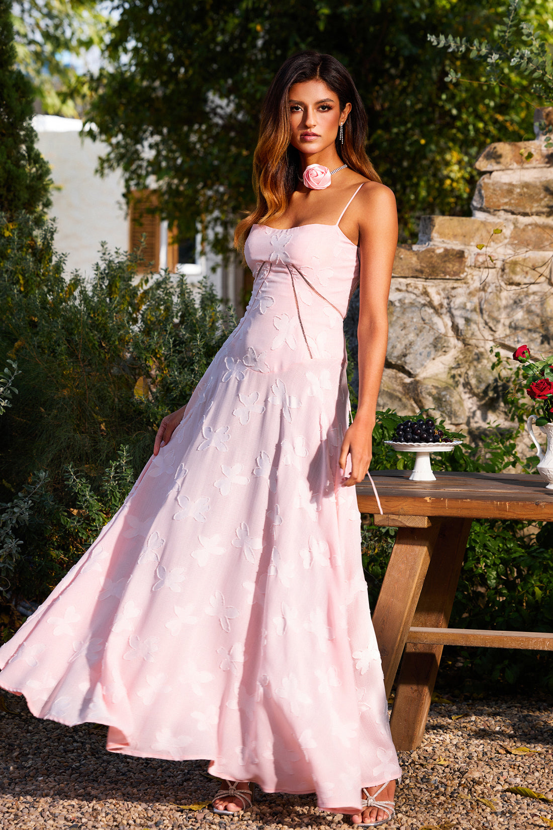 Kristin Pink Lace Maxi Dress