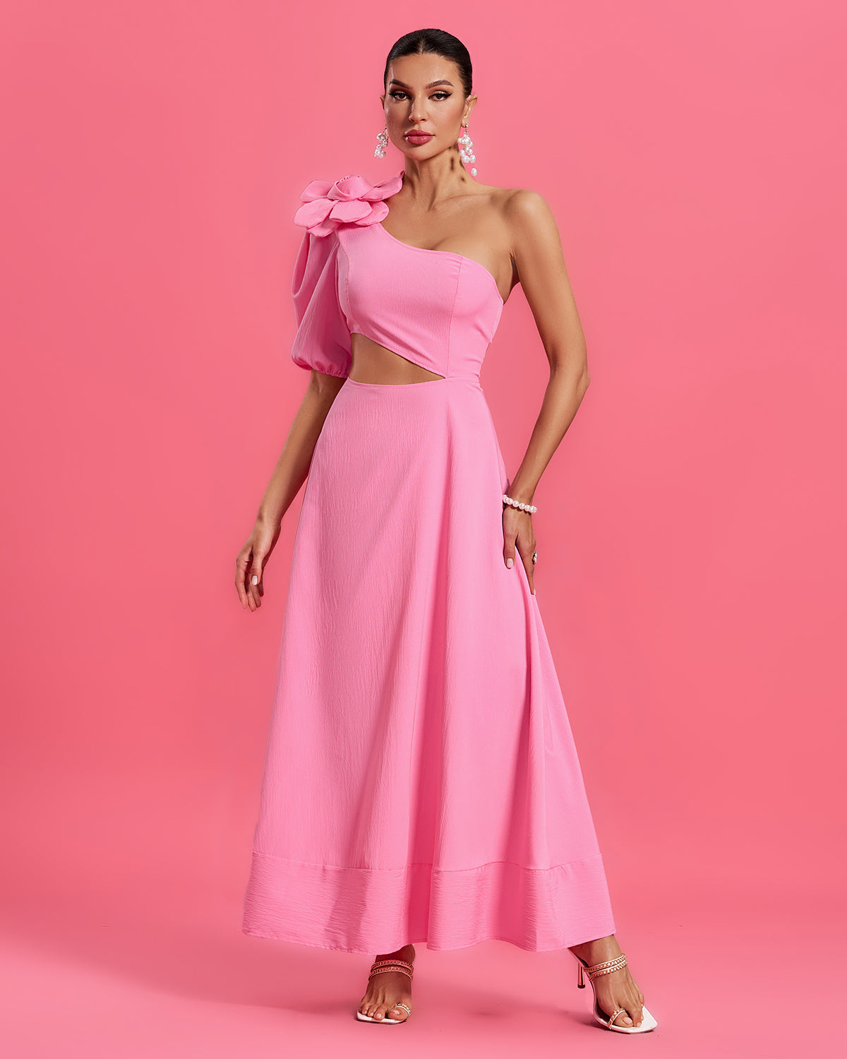 Brunch Off Shoulder Pink Maxi Dress