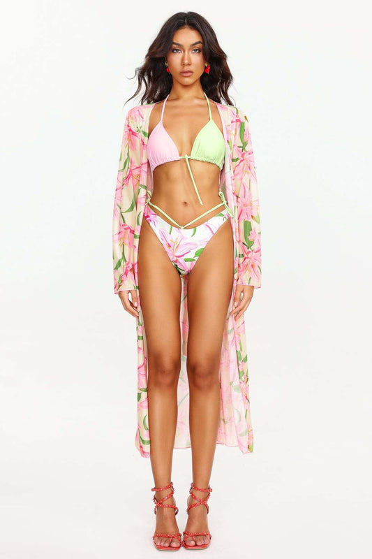 Green & Pink Floral Three Piece Swimwear Set