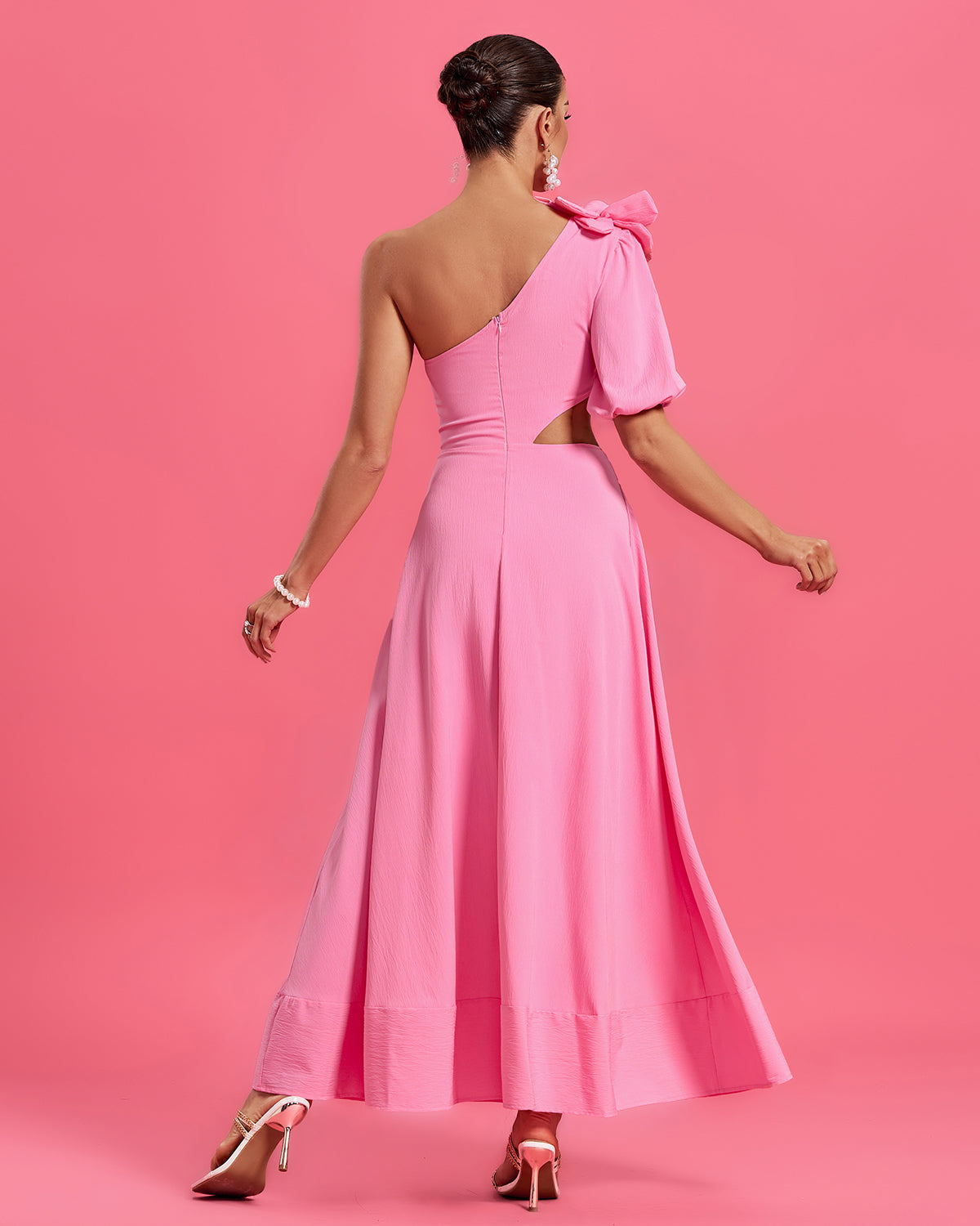 Brunch Off Shoulder Pink Maxi Dress