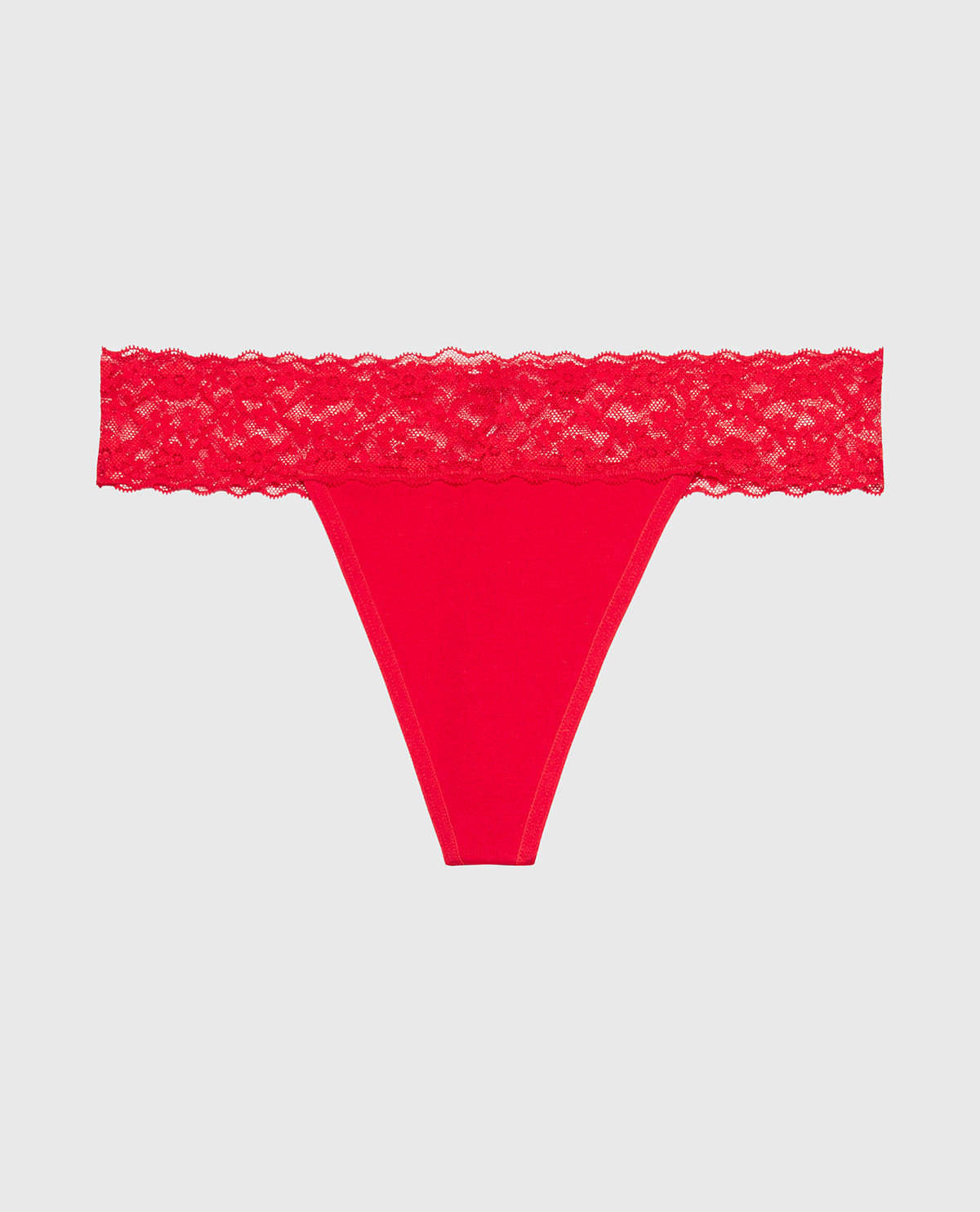 Thong Panty With Lace Trim in Chili Red