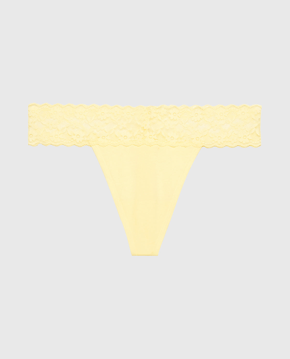 Thong Panty With Lace Trim in Pale Banana