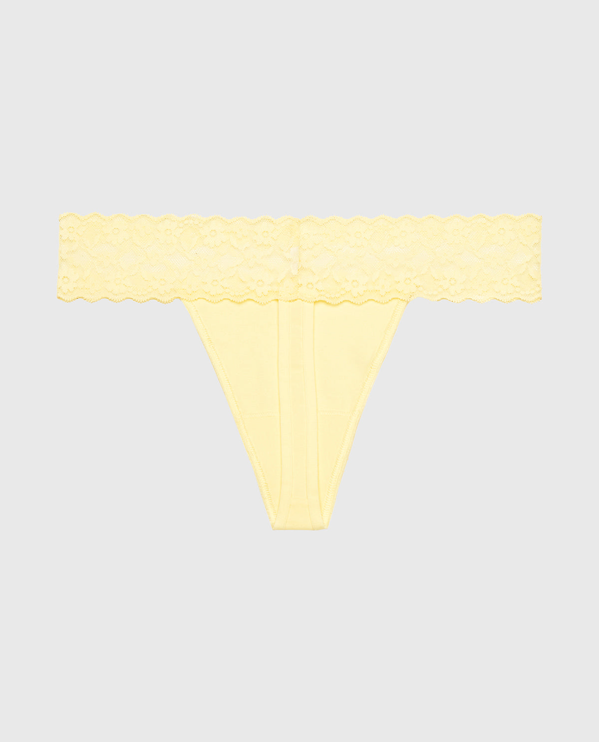 Thong Panty With Lace Trim in Pale Banana