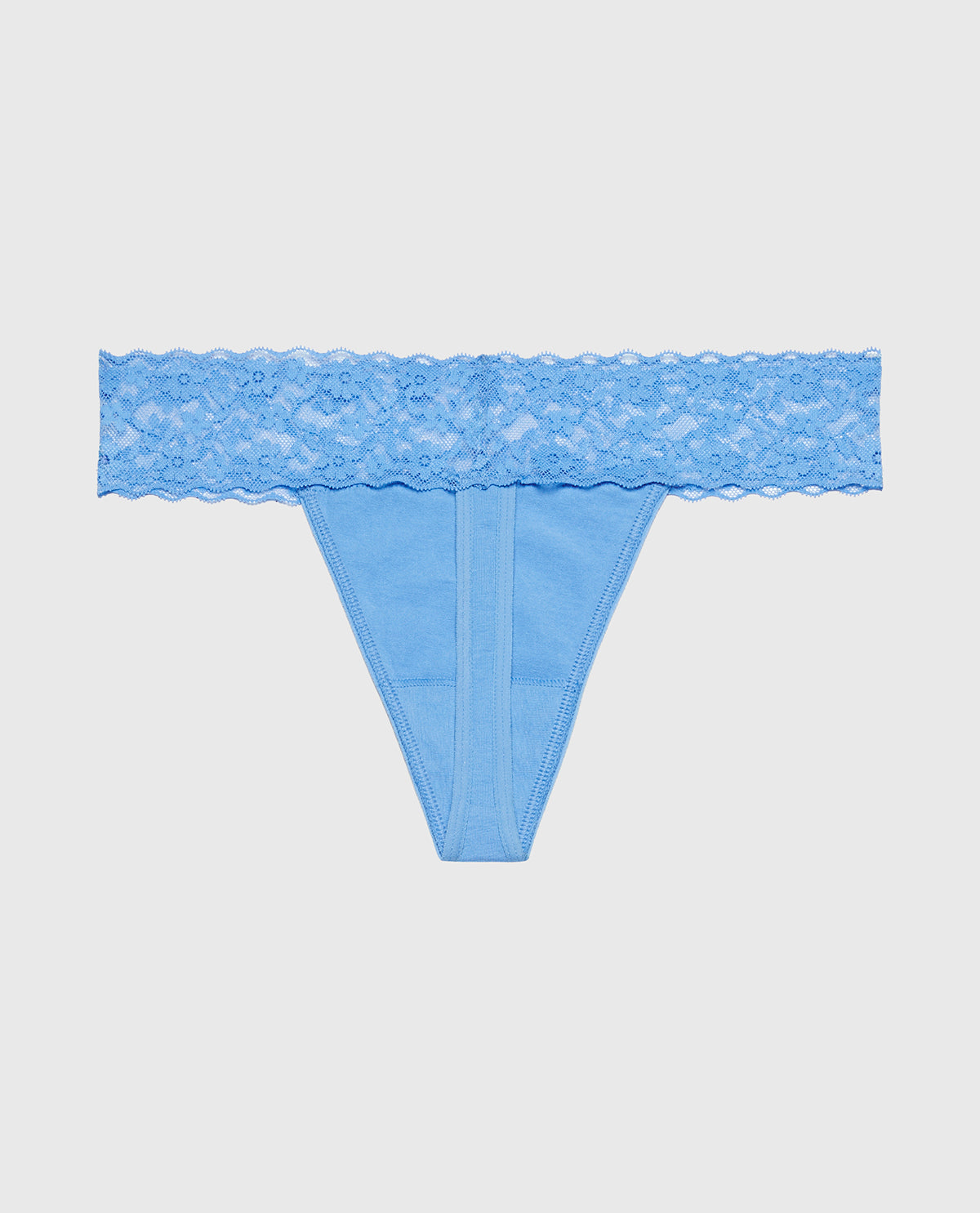 Thong Panty With Lace Trim in Azure Blue