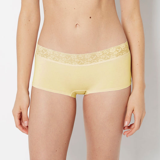 Boyshort Panty With Lace Trim in Pale Banana