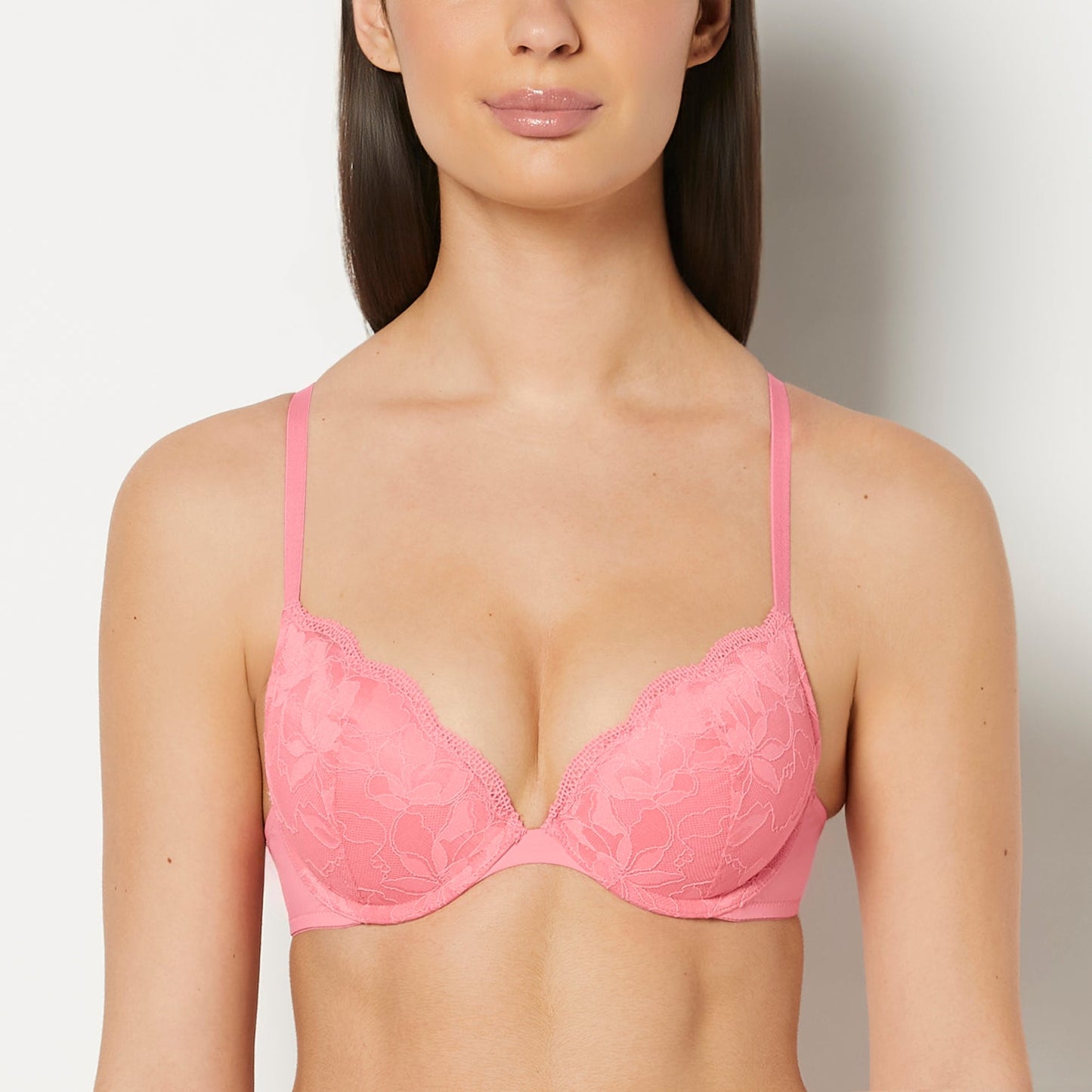 Push Up Plunge Bra With Charmed Lace in Pink Lemonade