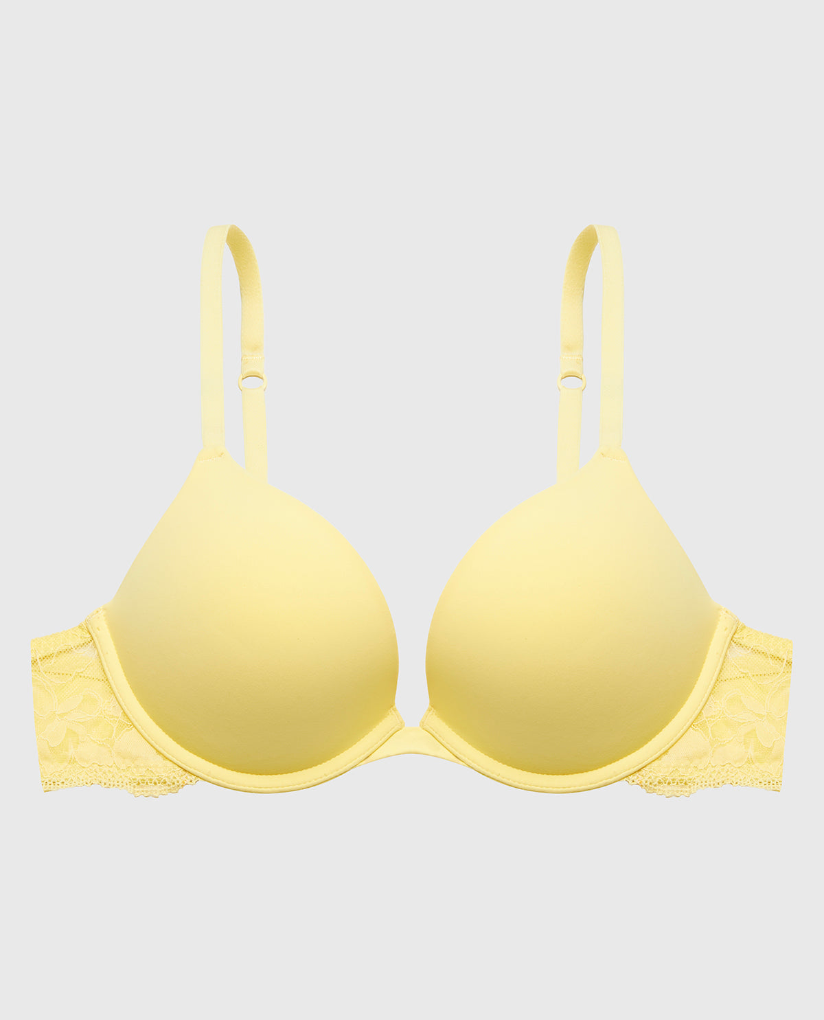 Smooth Push Up Plunge Bra With Charmed Lace Wing in Pale Banana