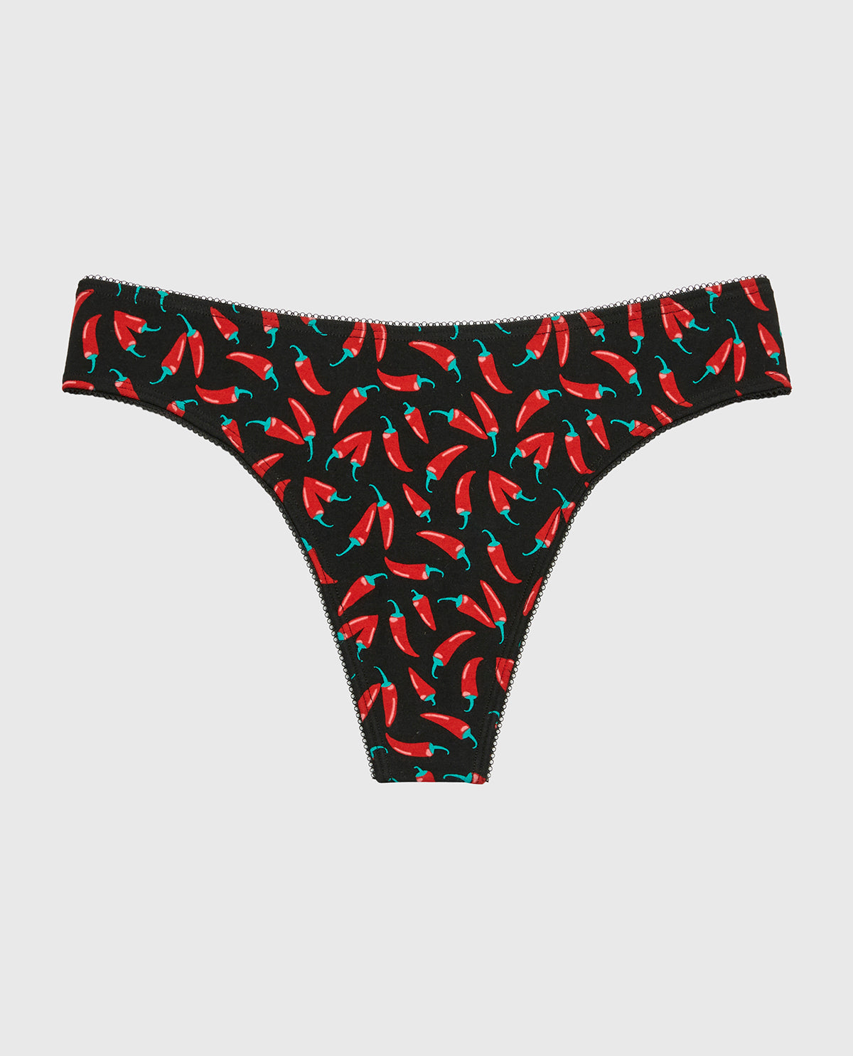 Thong Cotton Panty and Picot Trim in Hot Chili Peppers