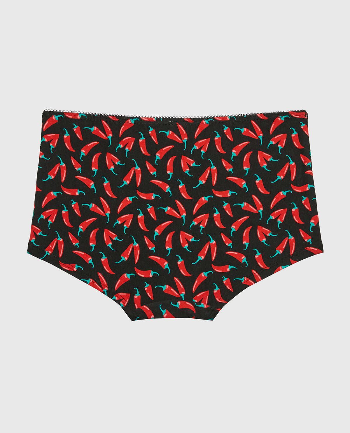 Boyshort Cotton Panty and Picot Trim in Hot Chili Peppers