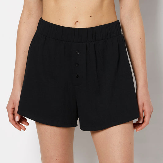 Casual Sleep Textured Knit Boxer Short in Tuxedo Black