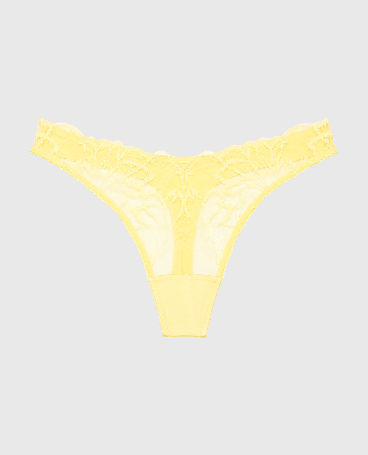 Diva High Leg Thong Panty with Lush Lace in Pale Banana