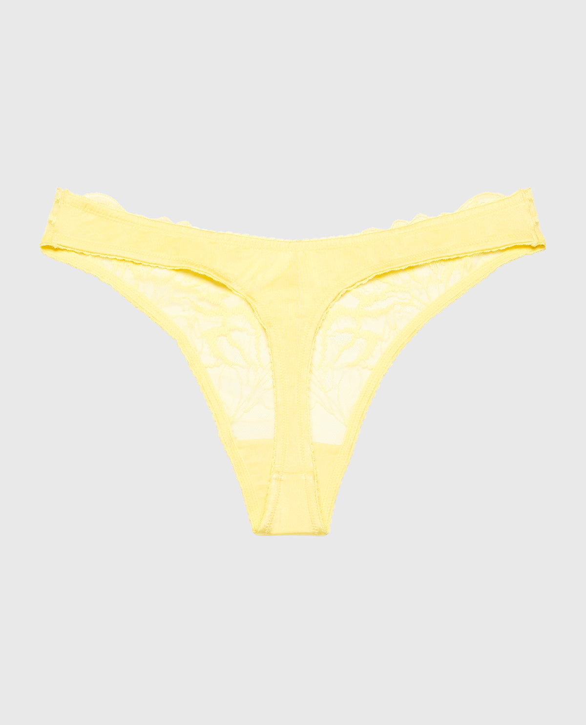 Diva High Leg Thong Panty with Lush Lace in Pale Banana