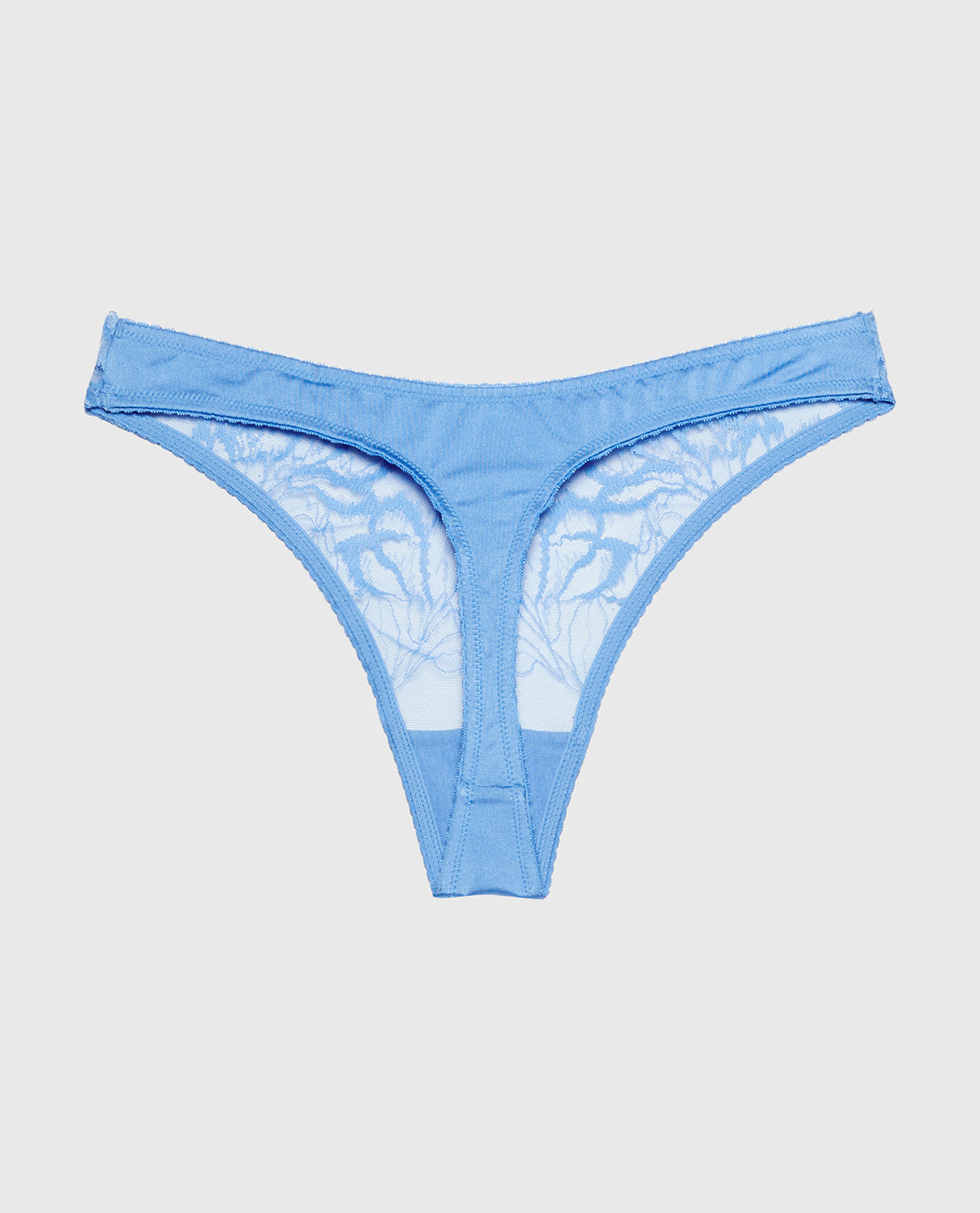 Diva High Leg Thong Panty with Lush Lace in Azure Blue