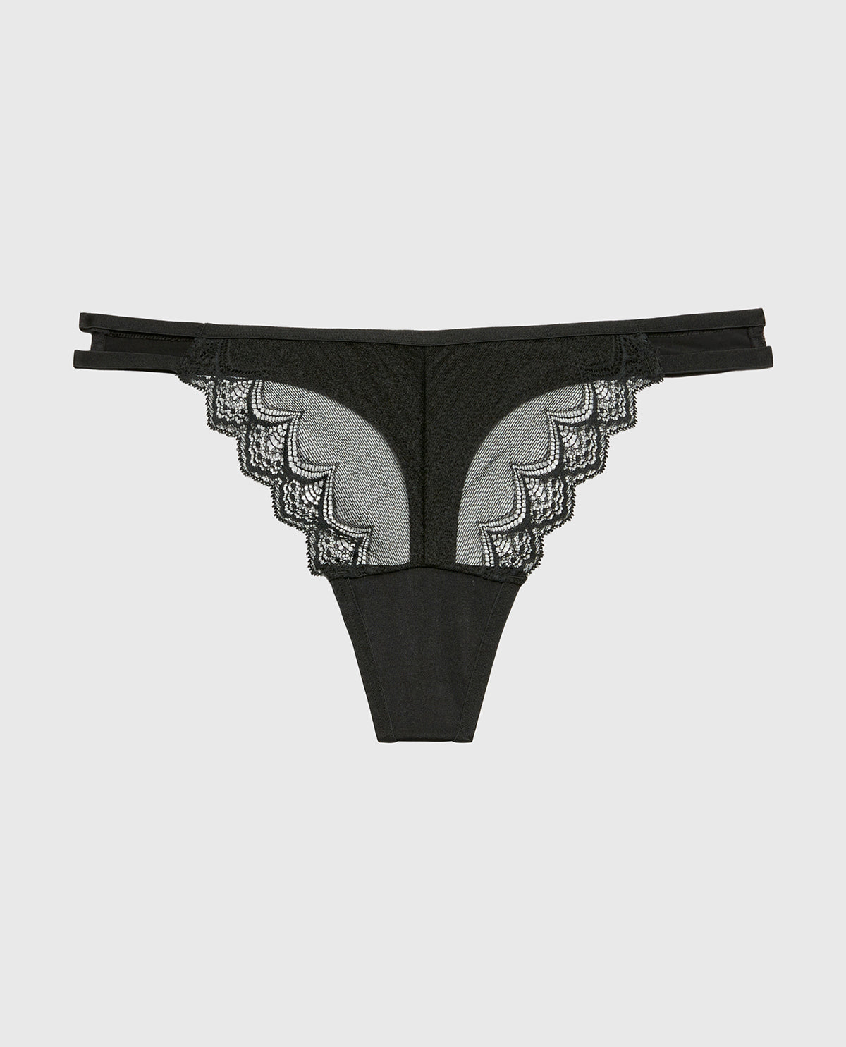 Diva Thong Panty with Exquisite Lace in Tuxedo Black