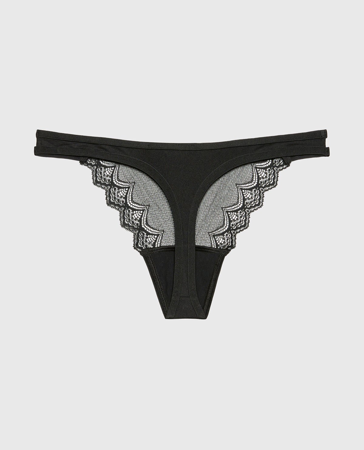 Diva Thong Panty with Exquisite Lace in Tuxedo Black
