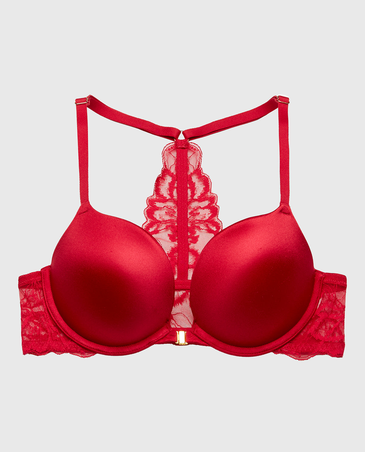 Push Up Plunge Bra Front Close Lush Lace Back in Passion Red