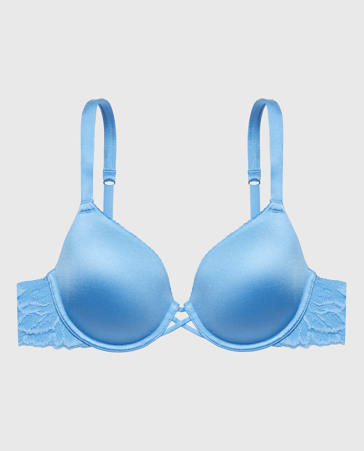 Lightly Lined Full Coverage Bra with Lush Lace Wing in Azure Blue