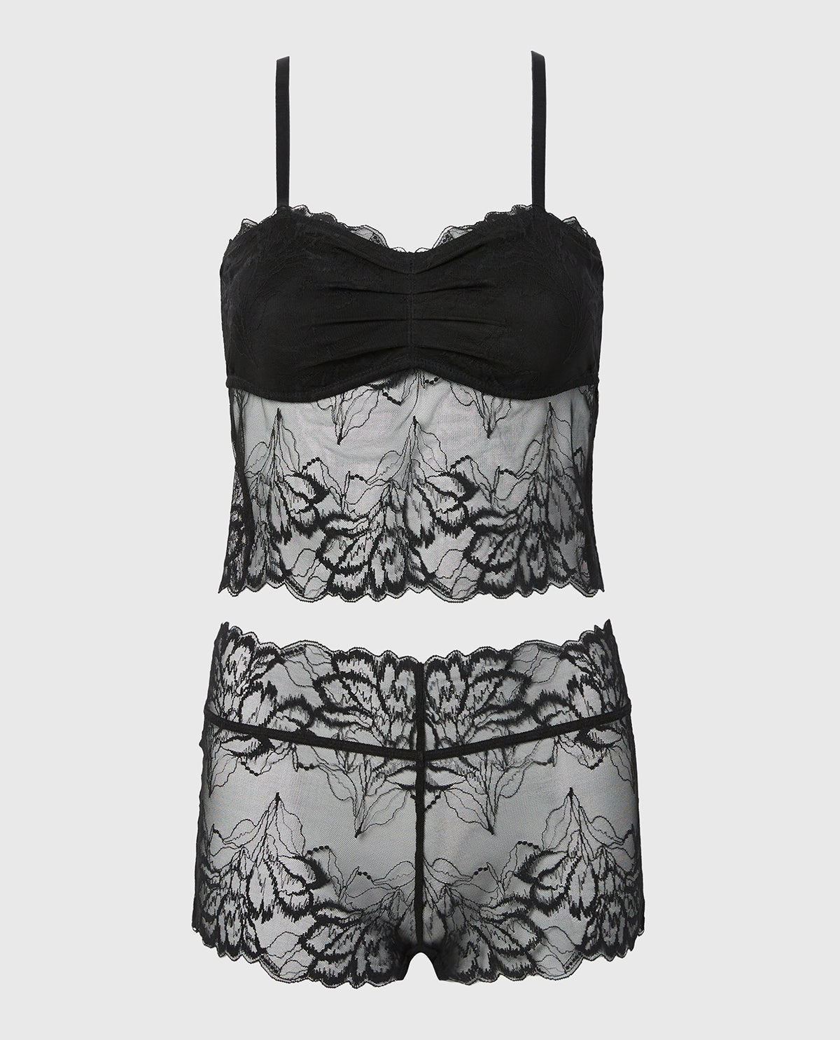 PJ Lush Lace Cami with Boyshort Set in Tuxedo Black