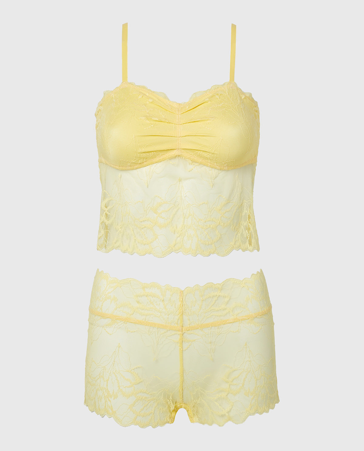 PJ Lush Lace Cami with Boyshort Set in Pale Banana