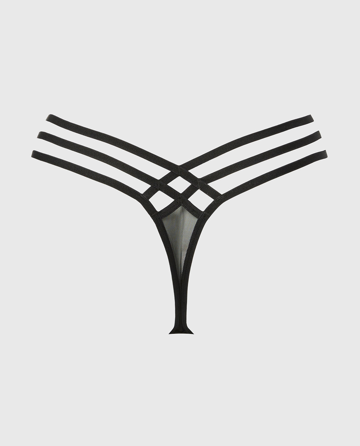 Thong Panty Exquisite Lace with Strappy Sides in Tuxedo Black