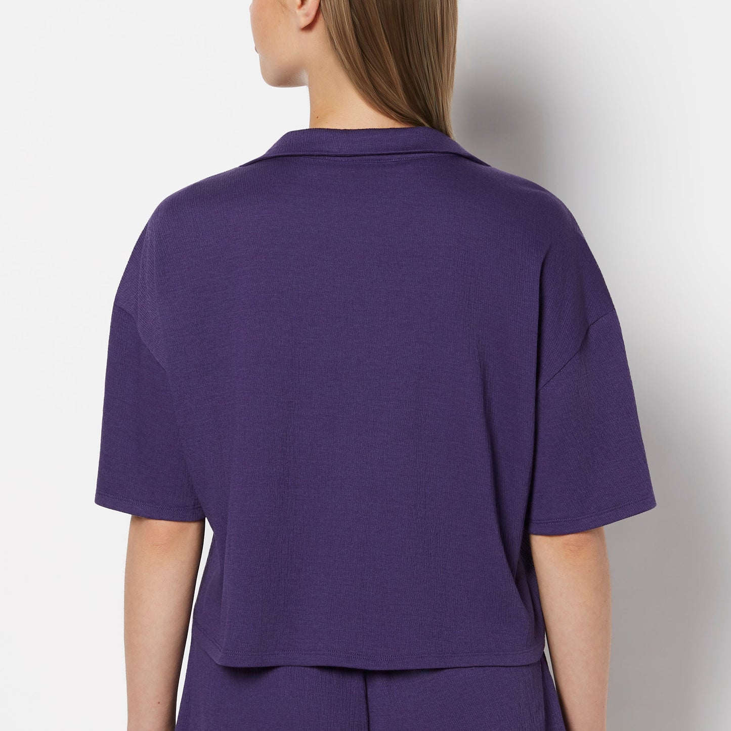 Casual Sleep Short Sleeve Textured Knit Button Down in Mulberry Purple