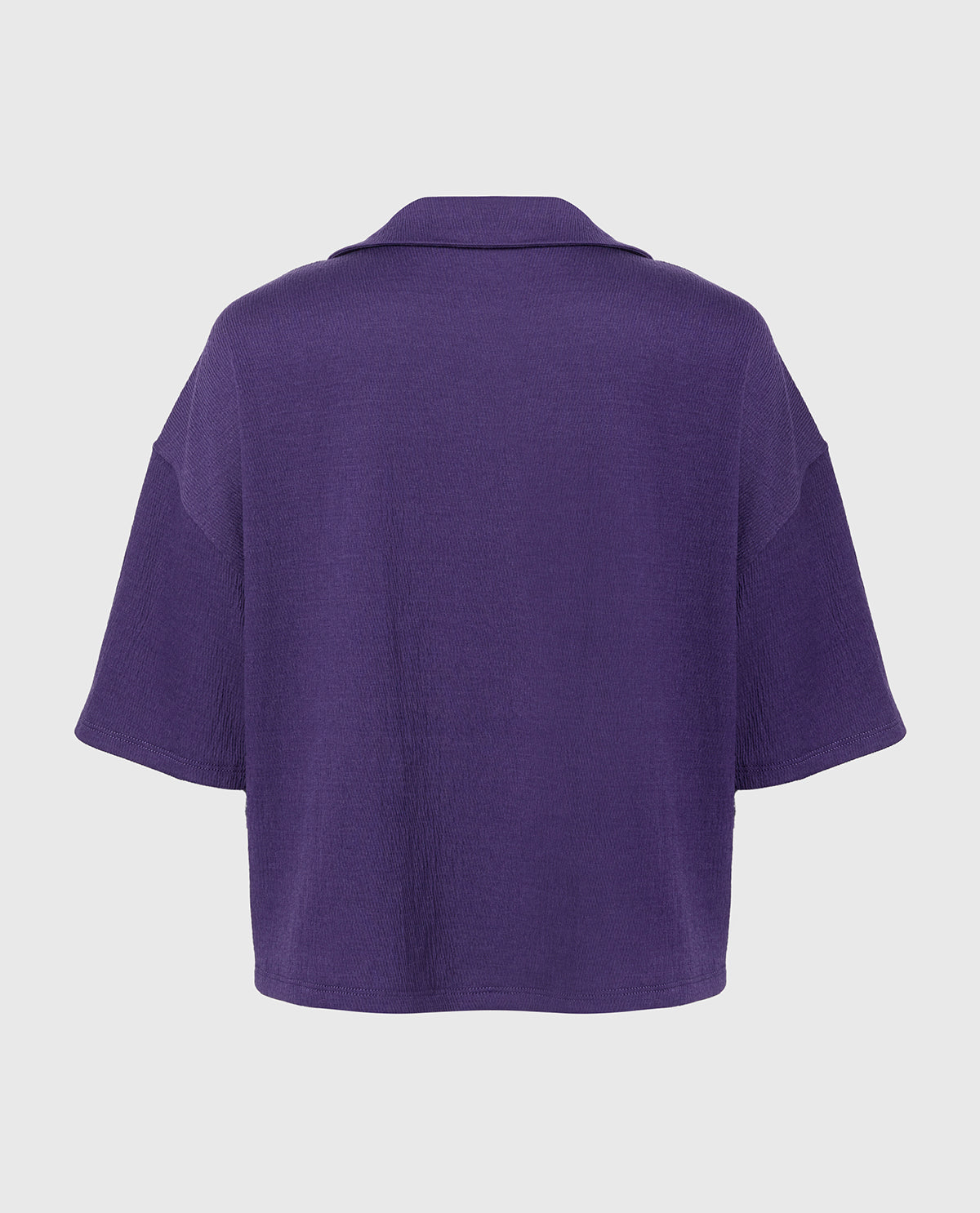 Casual Sleep Short Sleeve Textured Knit Button Down in Mulberry Purple