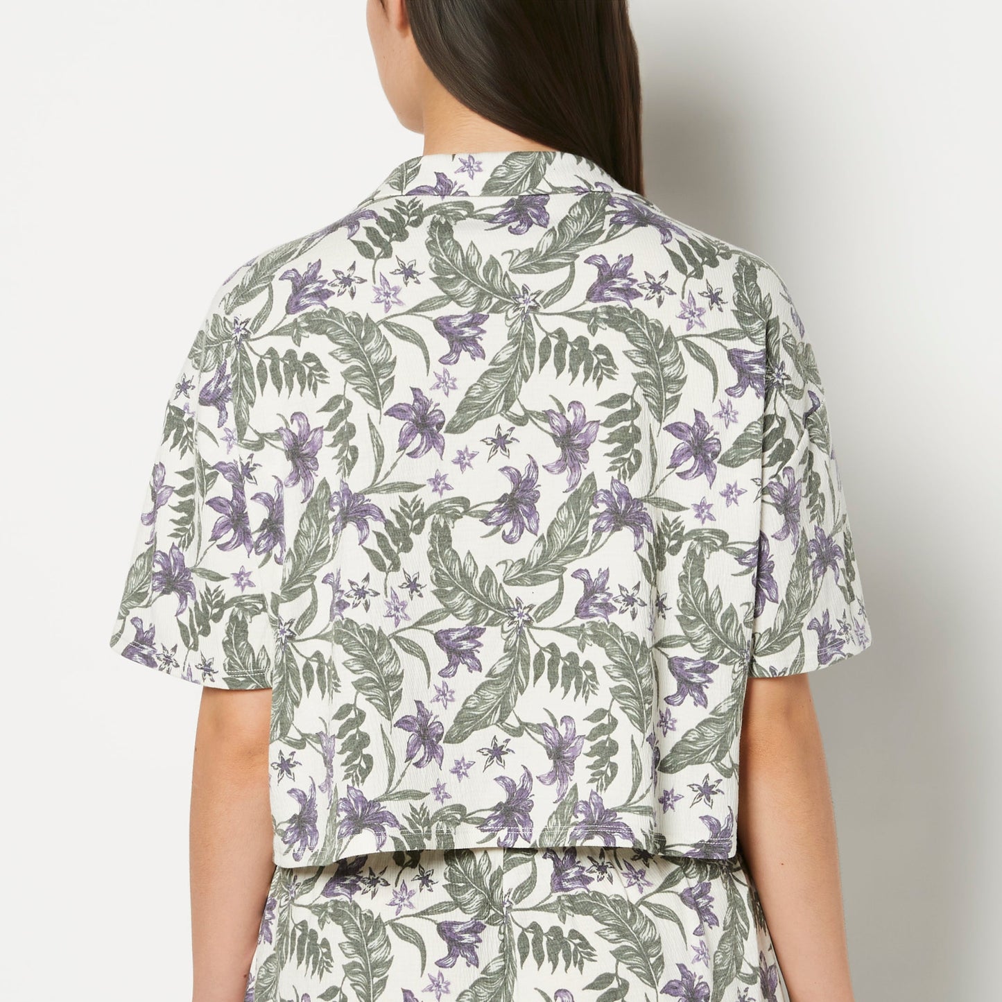Casual Sleep Short Sleeve Textured Knit Button Down in Island Floral